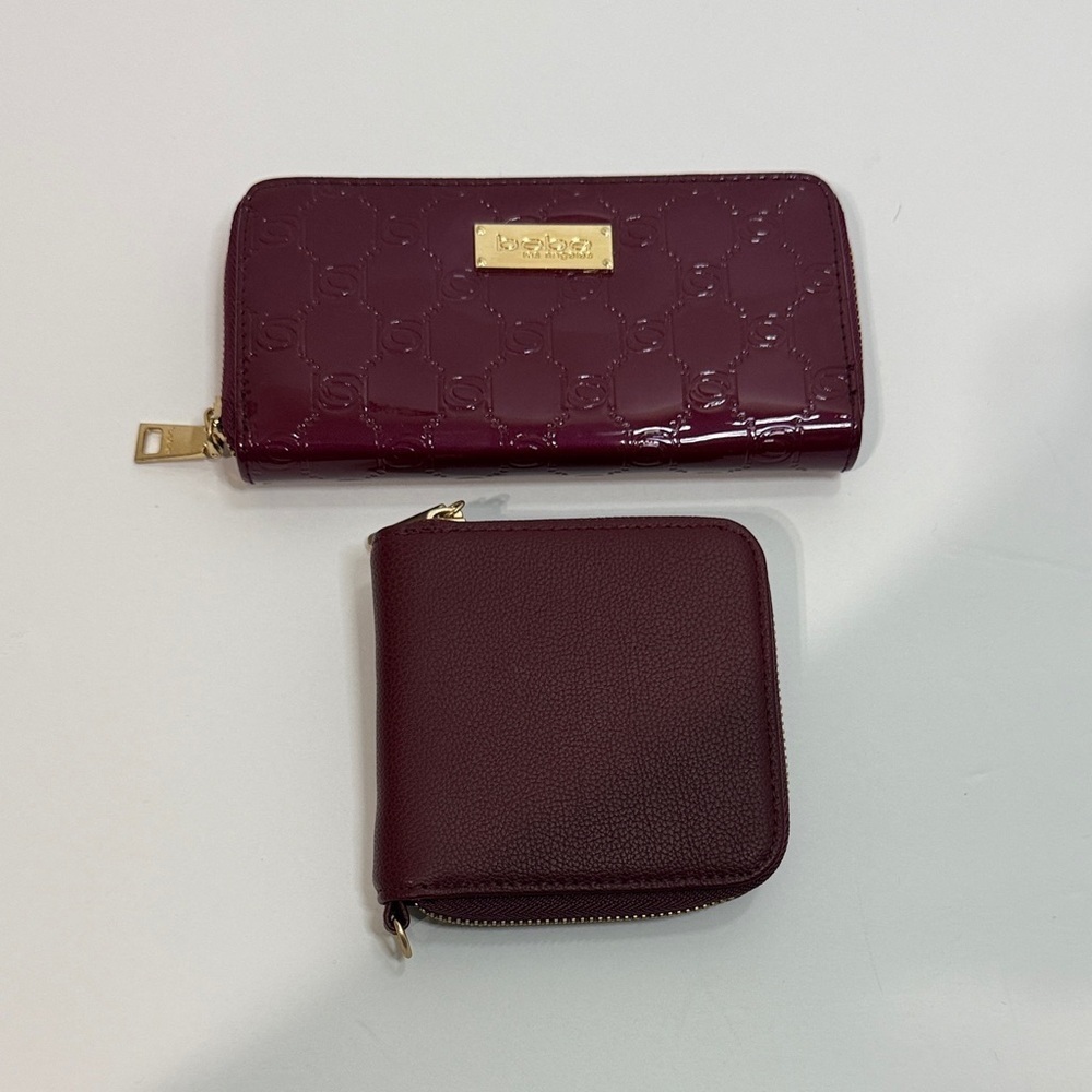 Bebe Maroon Wallet Duo with Gold Accents